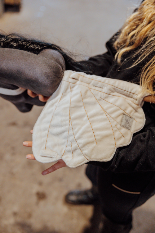 Podkładka pod siodło i bonetka, kremowa