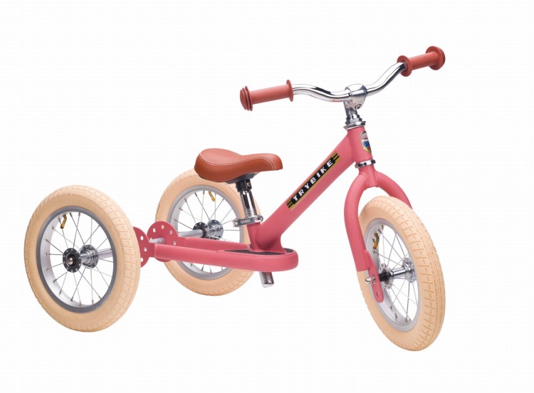 Pierwszy rowerek trójkołowy dziecięcy biegowy 2w1 różowy matowy Trybike