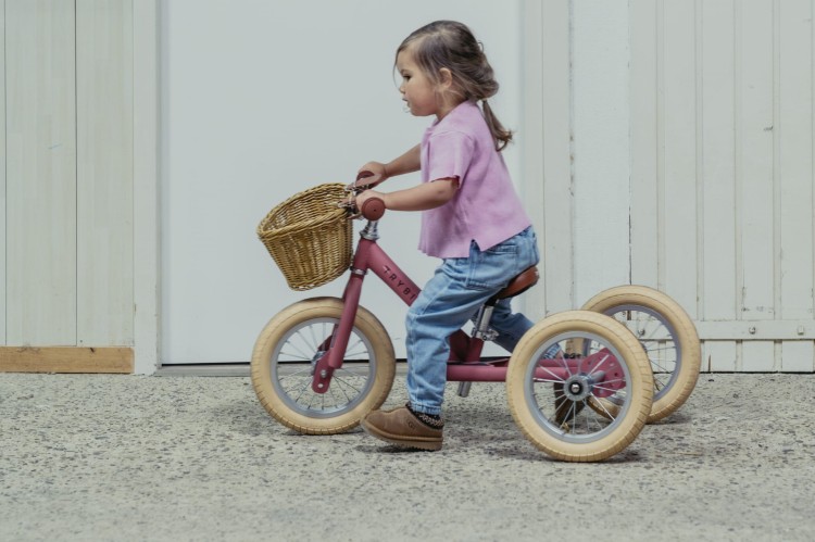 Pierwszy rowerek trójkołowy dziecięcy biegowy 2w1 różowy matowy Trybike
