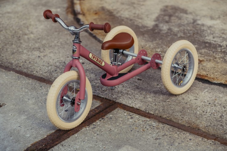 Pierwszy rowerek trójkołowy dziecięcy biegowy 2w1 różowy matowy Trybike