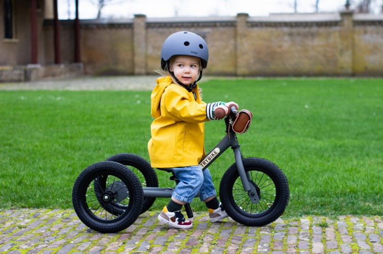 Pierwszy rowerek trójkołowy dziecięcy biegowy 2w1 szary matowy Trybike