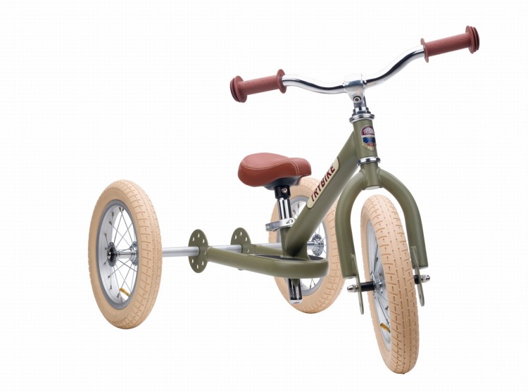 Pierwszy rowerek trójkołowy dziecięcy biegowy 2w1 zielony matowy Trybike
