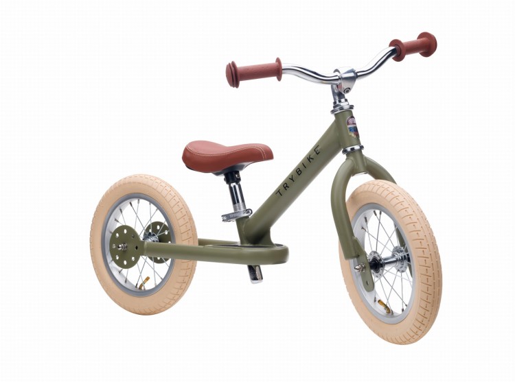 Pierwszy rowerek trójkołowy dziecięcy biegowy 2w1 zielony matowy Trybike