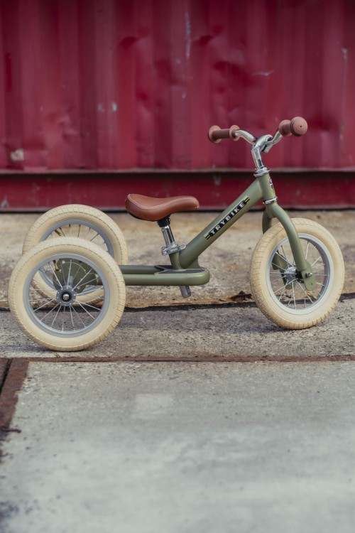 Pierwszy rowerek trójkołowy dziecięcy biegowy 2w1 zielony matowy Trybike