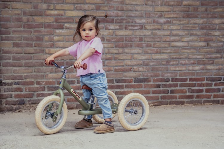 Pierwszy rowerek trójkołowy dziecięcy biegowy 2w1 zielony matowy Trybike