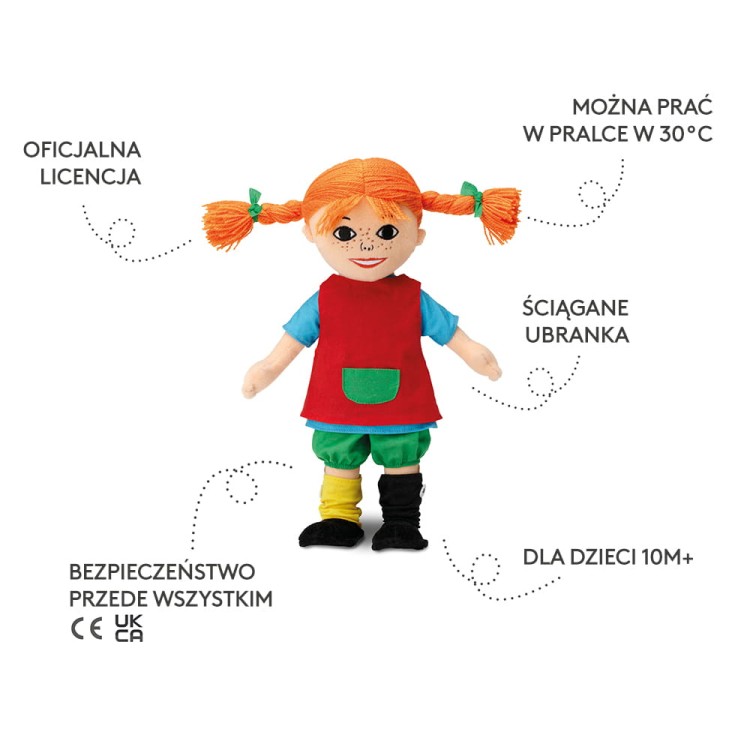 Miękka lalka Pippi Langstrumpf 30 cm, przytulanka, zabawka dla dzieci