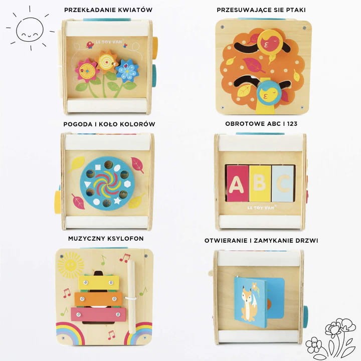 Drewniana kostka edukacyjna, zabawka sensoryczna dla dzieci, Le Toy Van