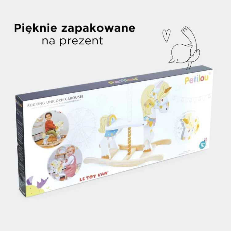 Drewniany jednorożec konik na biegunach, zabawka dla dzieci koń, Le Toy Van
