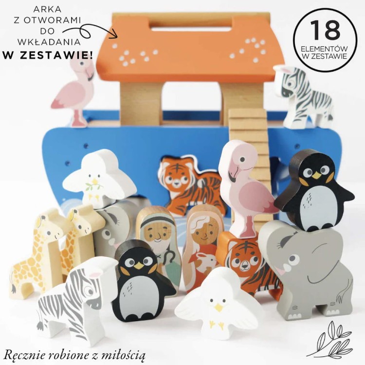 Arka Noego, sorter kształtów, figurki, statek zwierzątka zabawka Le Toy Van