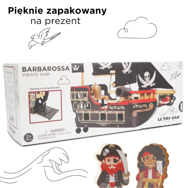 Drewniany statek piracki Barbarossa, zabawa lalkami, dla dzieci, Le Toy Van