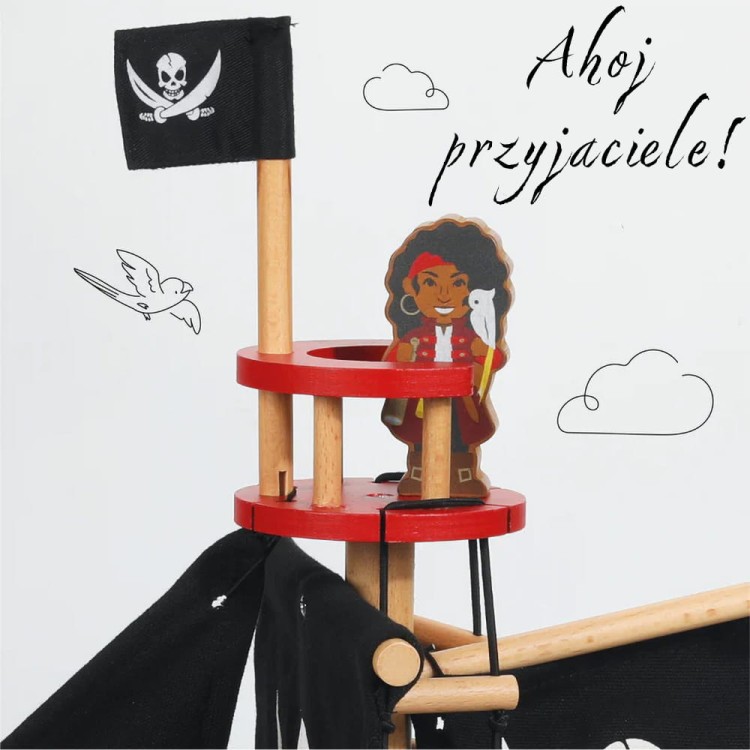 Drewniany statek piracki Barbarossa, zabawa lalkami, dla dzieci, Le Toy Van