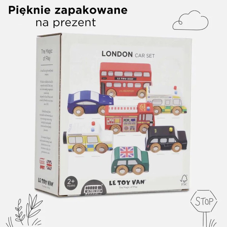 Drewniane samochody zestaw Londyn, zabawka, pojazdy dla dzieci, Le Toy Van