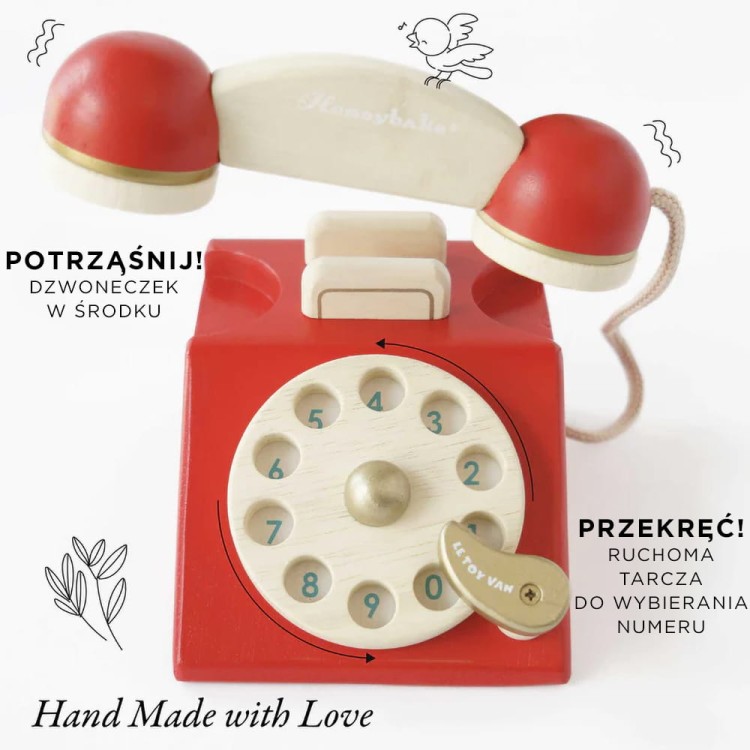 Drewniany telefon vintage, zabawka dla dzieci, odgrywanie ról, Le Toy Van