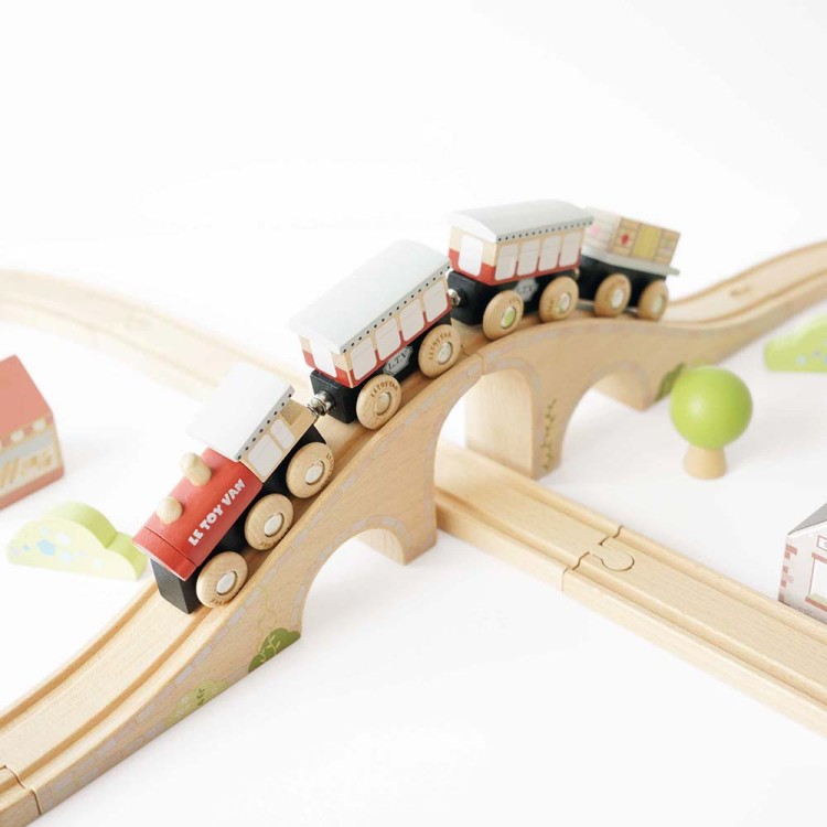 Drewniana kolejka zestaw 40 elementów, tory, pociąg, zabawka, Le Toy Van