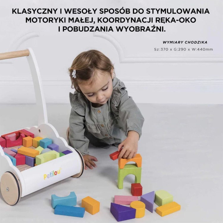 Drewniany chodzik Rainbow Cloud pchacz z klockami zabawka dzieci Le Toy Van