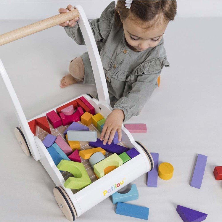 Drewniany chodzik Rainbow Cloud pchacz z klockami zabawka dzieci Le Toy Van