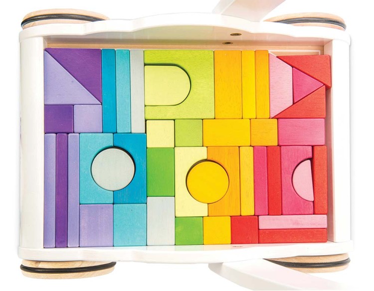 Drewniany chodzik Rainbow Cloud pchacz z klockami zabawka dzieci Le Toy Van