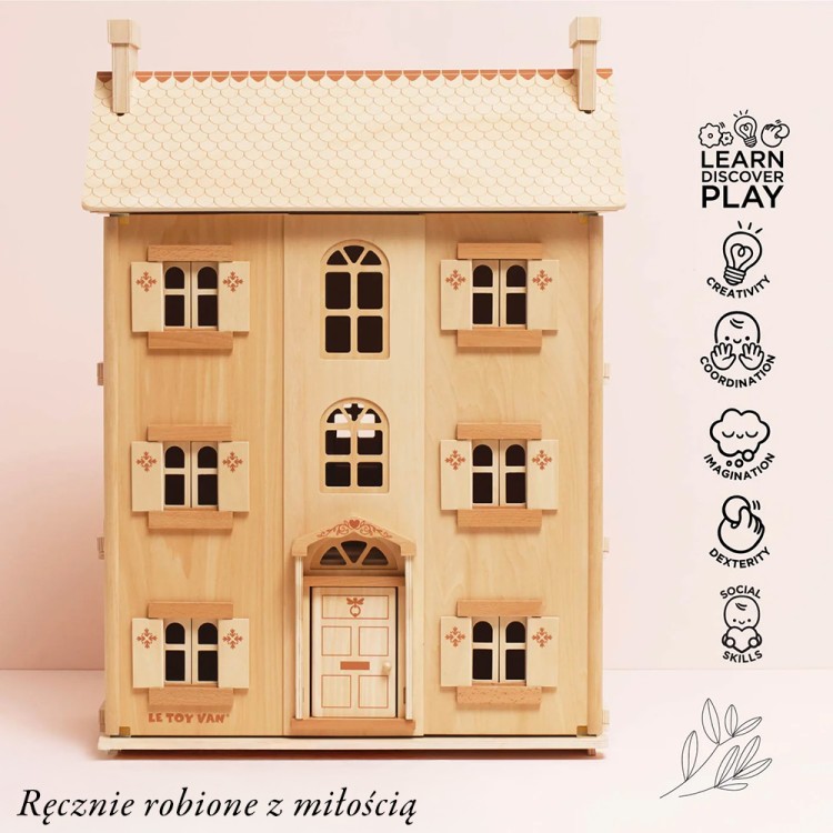 Naturalny drewniany domek dla lalek, zabawka dla dzieci, lalki, Le Toy Van