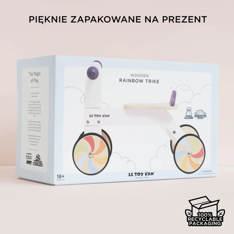 Tęczowy pierwszy jeździk, drewniana zabawka na kołach dla dzieci Le Toy Van